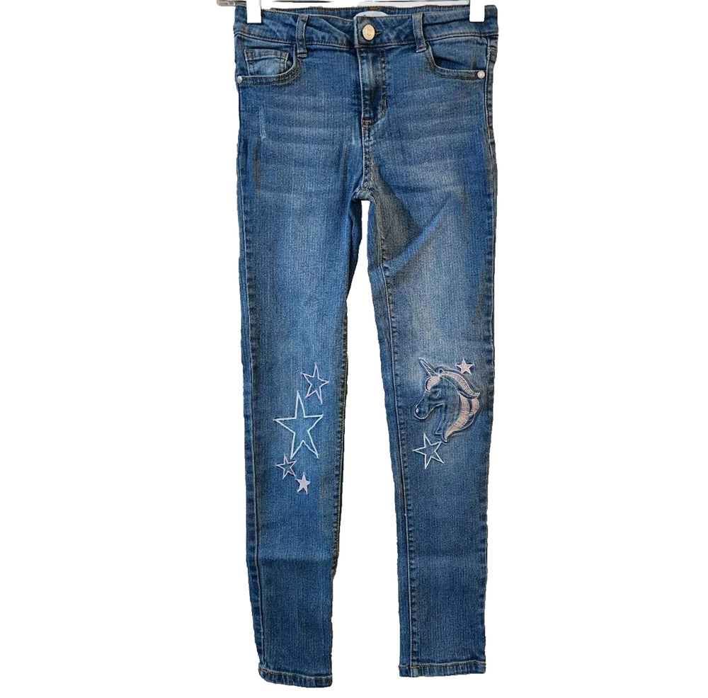 Epic Threads Girls Skinny Jeans Size 12 Blue Unicorn Embroidered Stretch